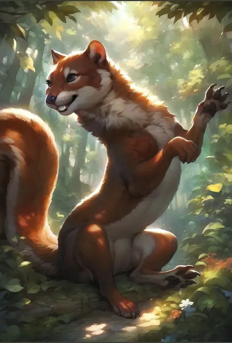 [Model Test*] [Squirrel+Weasel] - score_9,score_8_up,score_7_up, solo,hi res,detailed background,forest, animal focus, Original, Kppls, squirrel, furs, claw, buckteeth, holding a nut, 