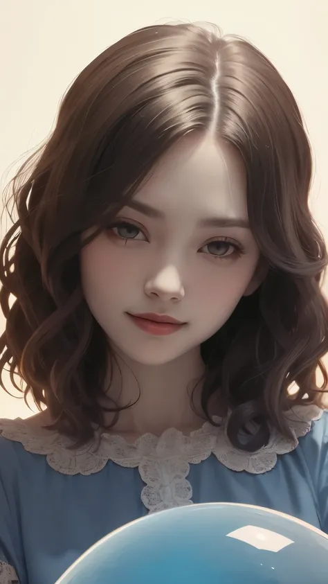 383 (20 year old woman),(short hair),(gentle smile),(high quality photos),( cinematic pictures playing on the lawn ),(colorful),(Crystal Ball),((contrast between light and shade)) ,(Da Vinci )