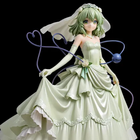 Komeiji Koishi，touhou，green hair，green eyes，Smile，GREEN WEDDING DRESS，low saturation，black background