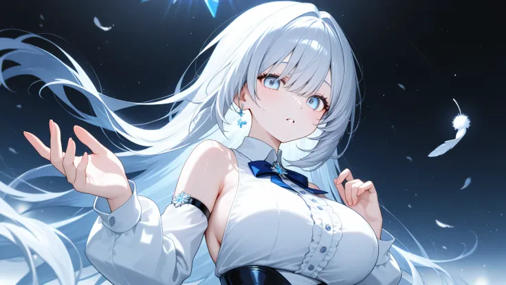 silver haired girl、It's healing me、 Fairly large breasts、beautiful、Highest Quality、Highest Quality、4K、pale light blue eyes