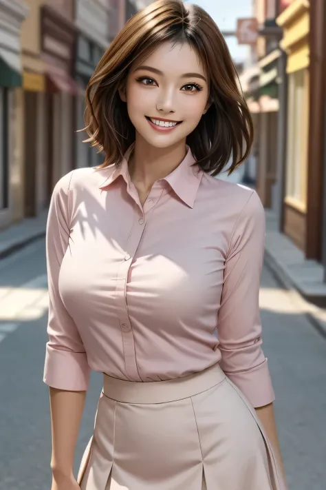 (photorealistic:1.4), (Very Detailed), (best quality), (best shadows), (masterpiece), super high resolution, 1 Ultimate Beautiful Japanese girl, solo, very elaborate face, grin, (Perfect Teeth), beautiful dark brown eyes, double eyelids, eyelashes, lip d...