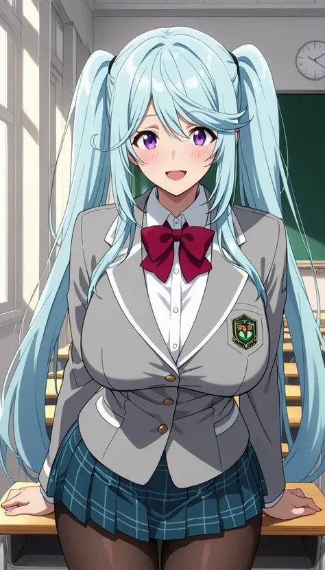 score_9, score_8_up, score_7_up, source_anime top quality、8k、masterpiece、natural light、high accuracy、perfect anatomy、One woman、Big Breasts, sagging breasts, epsilon, long hair, twintails, blue hair, purple eyes, sidelocks, ( Happy Expression 、fun expressio...