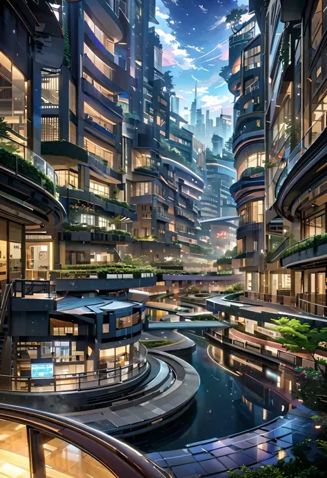 is reminiscent of watching a highly detailed game or movie Fantastic and realistic scenery, masterpiece, Official Art, professional, ((Super Detail)), 8k, ((Don't show it to anyone)), arabesque patterns, A city where everything is made of reflective s...
