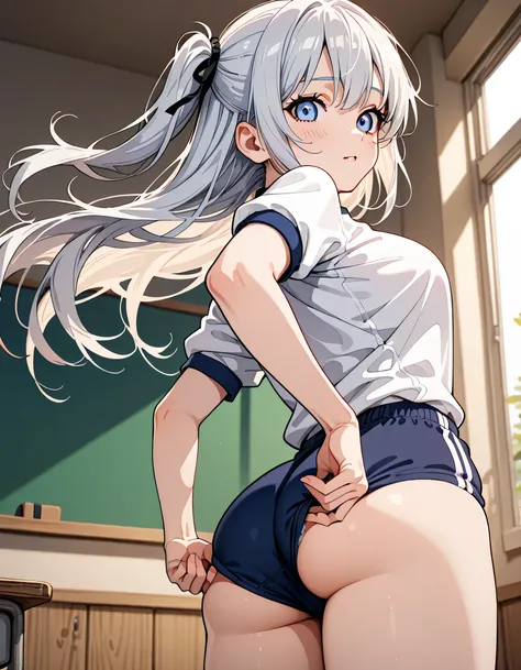 (score_9, score_8_up, score_7_up), source_Anime, absurd_res, white, blue, black, 1girls, solo, multiple girls, upper body, super fine illustration, an extremely delicate and beautiful, best quality, masterpiece, 8K, spring setting, on the school Athletic F...