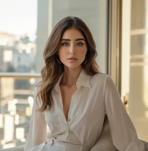 arafed old woman in a white shirt and black pants sitting on a couch, photo of a beautiful old woman, portrait sophie mudd, a beautiful woman in white, anna nikonova aka newmilky, attractive woman, olivia culpo, style of julia razumova, attractive and beau...