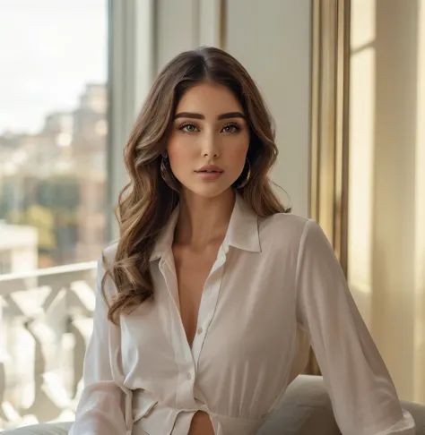 arafed old woman in a white shirt and black pants sitting on a couch, photo of a beautiful old woman, portrait sophie mudd, a beautiful woman in white, anna nikonova aka newmilky, attractive woman, olivia culpo, style of julia razumova, attractive and beau...