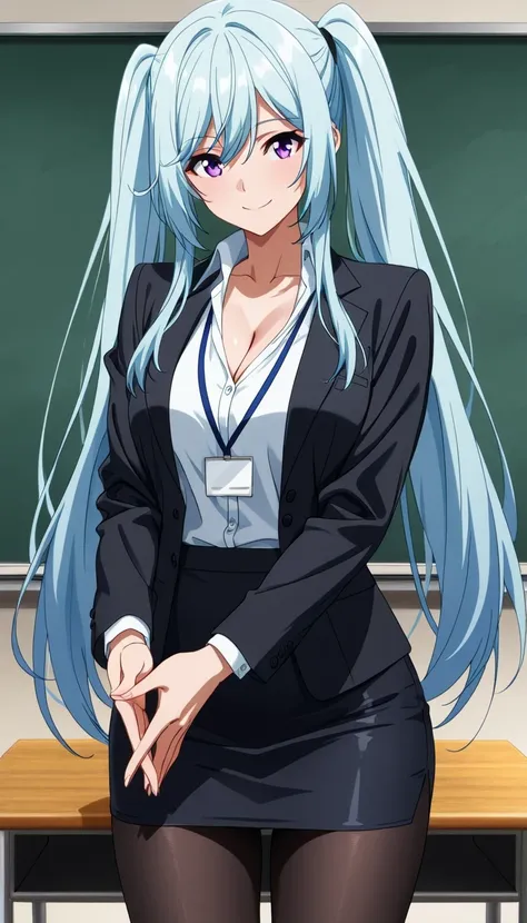 score_9, score_8_up, score_7_up, source_anime top quality、8k、masterpiece、natural light、high accuracy、perfect anatomy、One woman、medium chest:1.5, sagging breasts:1.3, epsilon, long hair, twintails, blue hair, purple eyes, sidelocks, no expression、smile:0.6、...