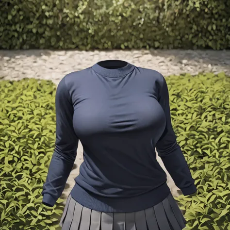 (invisible:1.5, no humans:1.5, headless:1.5, faceless:1.5), (sweater, school uniform,relaxing in garden:1.2), (big breast), (best quality, masterpiece:1.2), ((detailed cloth texture, detailed anime, super fine illustration)), realistic, photo-realistic