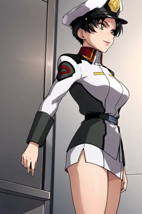 Can you draw her legs looking back,standing,私のマクロスミニスカートから黒いパンティーが見えます、 beautiful feet,Legline Beauty Seduction, Faces are important,Big Breastsでもウエストが細い,I can see her long black panties,can you draw long socks on both legs,一people々々々stand,smile,I'm drawin...