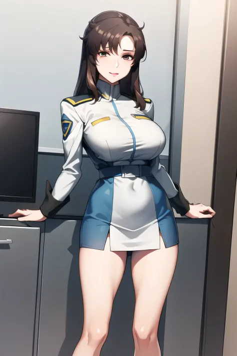 I need a face、Can you draw a nice look with a gentle smile、standing, with legs ,completely blocking the escape, black leather micro mini skirt , wearing miniskirt police uniform ,その仕事は1people々々々々々That's enough,40歳大people々々々々々々 Sexy Women,police unifor...