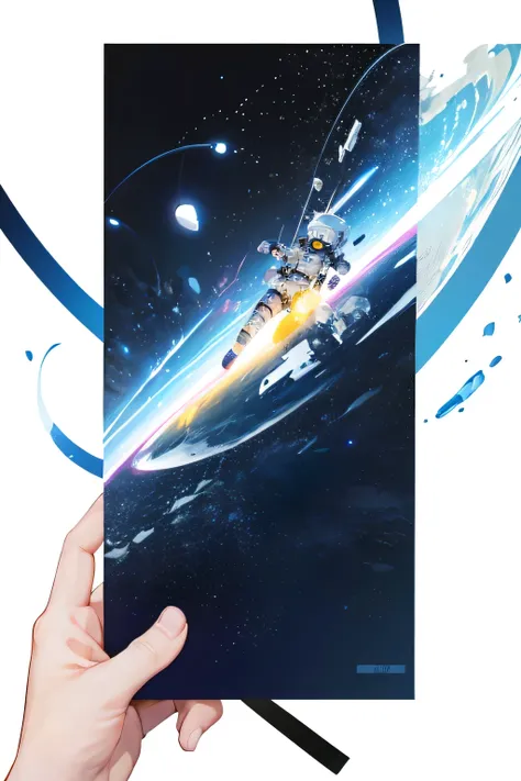 spaceship, Captain Future, comet,  Extremely detailed and beautiful design, illustrations, masterpiece,best quality, high resolution, 8k, sf, SPACE FANTASY, Extremely beautiful、Skillfully designed ,  Very Fine and Beautiful Colors , anime girl with short g...