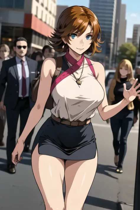 A fabric costume with dark blue skin that shows through slightly through,nice smiles,please draw facial expressions more delicately,Faces are very important,Accurate representation of hands and legs,Big BreastsをさらにさらにBig Breastsに描いて下さい,sleeveless costume w...