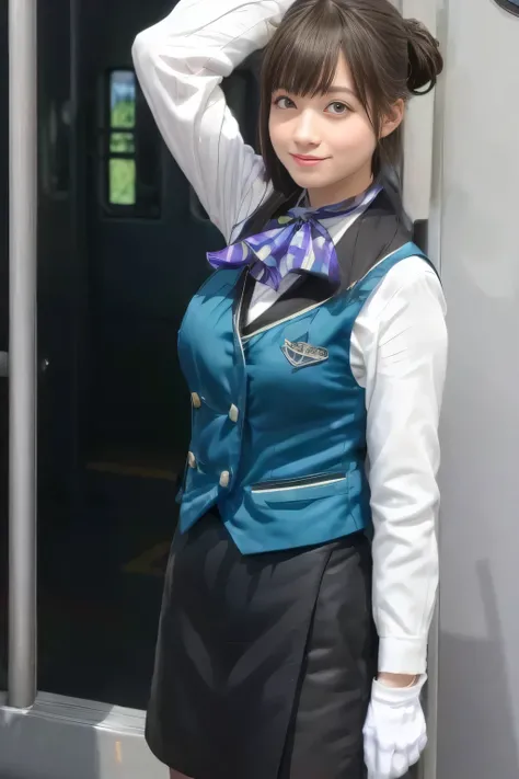 (masterpiece:1.2, Highest Quality :1.2), 32kHDR, Kampala, (alone、 One Girl on a Break Day)、((10Late generation women ))(what 、 Professional Light )、In-flight background、( Nankai Electric Railway crew uniformを着た現実的なスタイル )、(( Nankai Railway uniform green v...