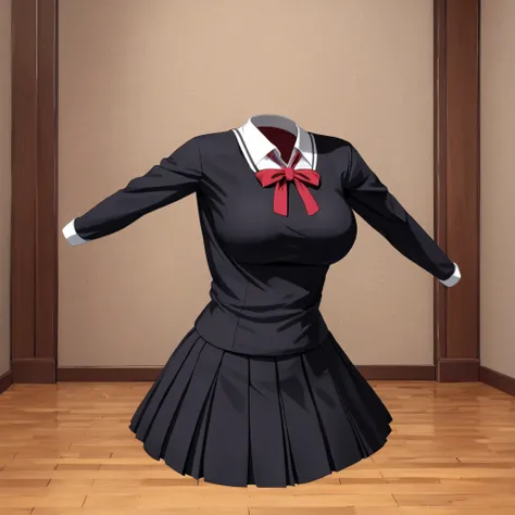 (invisible:1.5, no humans:1.5, headless:1.5, faceless:1.5), ( shuuchiin_academy_uniform,fujiwara_chika, school_uniform, dancing, black_dress, long_sleeves:1.2),two girls hug each other, (big breast), (best quality, masterpiece:1.2), ((detailed cloth textur...