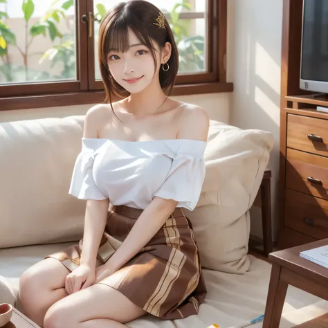 (masterpiece,best quality: 1.4),
(8k,raw photo,photo realistic:1.2),shiny skin, detailed skin,detailed face,detailed eyes,Japanese idol,beautiful face. The living room of the home. Tidy and clean room. There is a sofa and a bookshelf.
A beautiful girl. She...