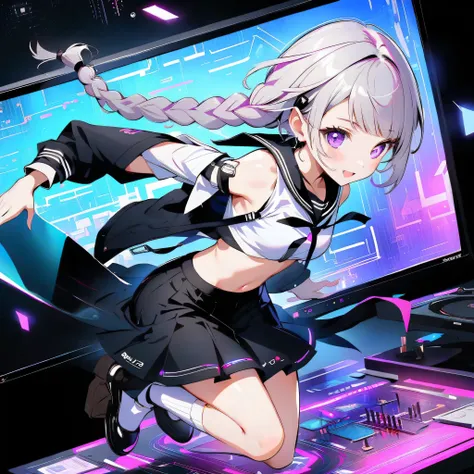 score_9,score_8,score_7,(((winning work、trick art made with、Optical illusion 、It looks like it's popping out of the screen)))、Fantasy World、Neon color electronic circuit on black background、Best Details、The World of Electronic Circuits、near future、Neon Col...