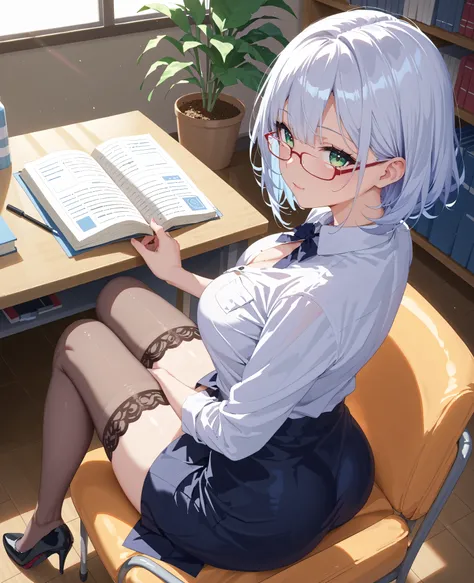 score_9, score_8_up, score_7_up, score_6_up, score_5_up, score_4_up, source_anime, (anime)、Inside the nurse&#39;s office、School teacher、perfect face、Highly Detailed Faces、Highly Detailed Faces、beautiful girl、16k,  sketch、clear skin、1 woman、white hair、mediu...
