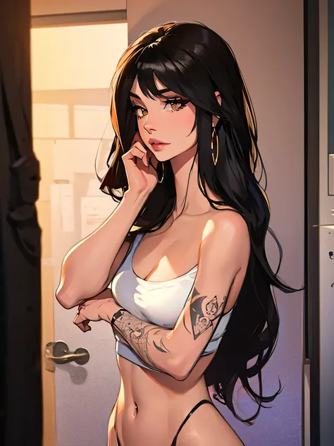 1girl,a beautiful fashion model ,(masterpiece, official art, best quality),long and shiny hair, black hair, full lips, upturned nose , medium breasts, stripping, elegant makeup, exhibitionism, naked in public, , slim thighs, toned body, shiny skin, sexy p...
