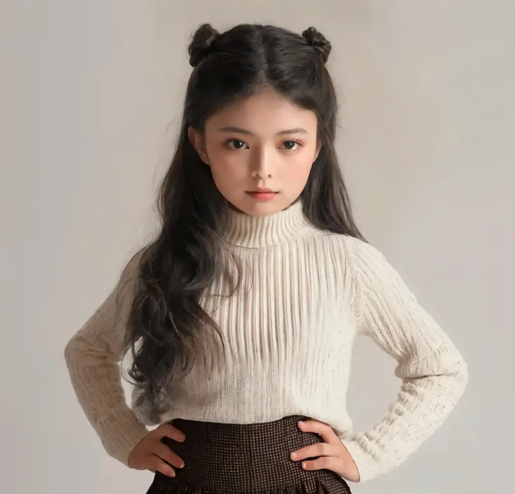 arafed girl in a white sweater and brown skirt posing for a picture, gorgeous young model, cute young girl, girl with dark brown hair, young and cute girl, young girl, beautiful young girl, beautiful girl model, young asian girl, wearing turtleneck, in whi...