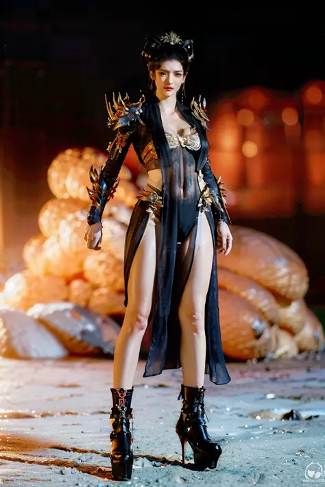 (( best quality)), (brilliant piece, high quality walkers, high resolution, Realistic Image, photography, Details, no facial tattoo ), 1 Demon Warrior, Mech, Gang Fighter , between 30 and 36 years old , 8k_ wallpaper , extremely Details eyes, (Large Digita...