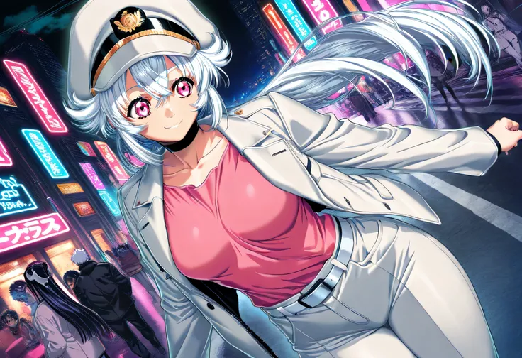 masterpiece, Highest Quality, newest, high definition, 1 girl, Yokota Mamoru style,Line of Motion,very straight nose, slim,Narrow Face,perfect nose,stare at the viewers,charming smile、(face up:1.core_9, score_8, score_7, score_6, source _ an...