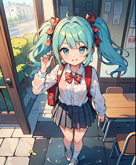 (masterpiece、最high quality、最high quality、Official Art、beautiful beautiful:1.2)、(1 girl on break day:1.3)Hatsune Miku、beautiful胸、light green twin tail、very detailed from below si, high quality, masterpiece, beautiful, Motion Trail, MotionTrail, solo, full b...