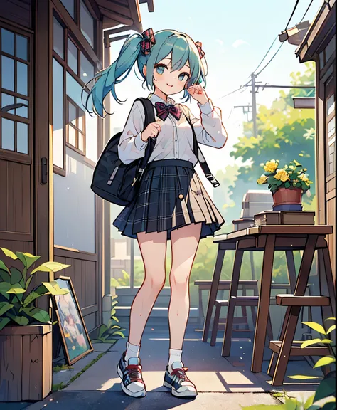 (masterpiece、最high quality、最high quality、Official Art、beautiful beautiful:1.2)、(1 girl on break day:1.3)Hatsune Miku、beautiful胸、light green twin tail、very detailed from below si, high quality, masterpiece, beautiful, Motion Trail, MotionTrail, solo, full b...