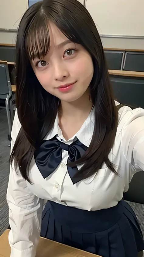 high image quality、selfie、Angle of View from Above、Classroom、uniform、Big Breasts