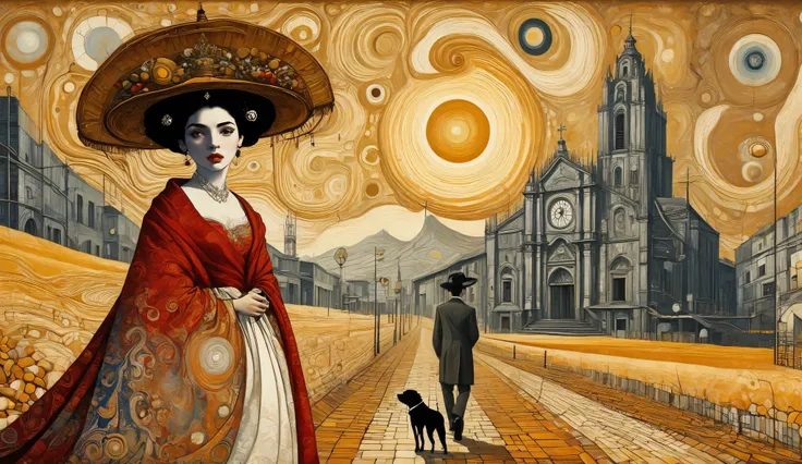 Mixed media art, collage, illustration, a woman and a man and two ren and a dog, a family, by Fede Galizia, by Carlos Sáenz de Tejada, inspired by Carlos Sáenz de Tejada, inspired by Oswaldo Viteri, mulatto, by Almada Negreiros, by Ceferí Olive, by Amelia ...