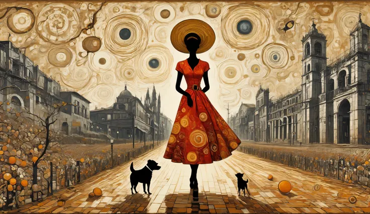 Mixed media art, collage, illustration, a woman and a man and two ren and a dog, a family, by Fede Galizia, by Carlos Sáenz de Tejada, inspired by Carlos Saenz de Tejada, inspired by Oswaldo Viteri, mulatto, by Almada Negreiros, by Ceferí Olive, by Amelia ...