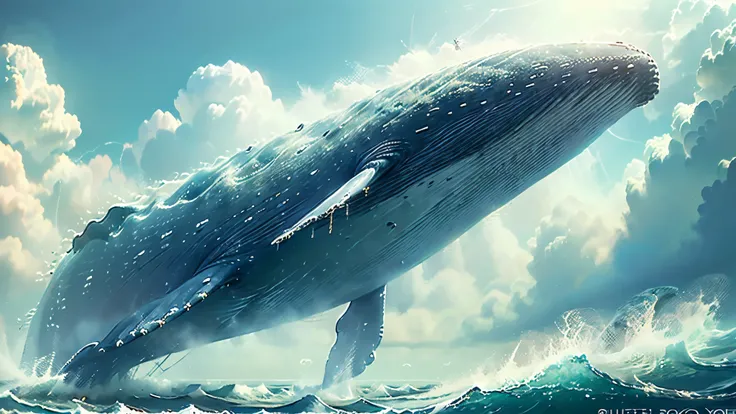 masterpiece, Highest Quality , details,(A huge pure white whale is flying over a sea of clouds:1.5), SUPER REAL EXPRESSION,Peaceful Atmosphere,  Peaceful Scenery , (Vast horizon:1.5), Tranquil Beauty , Soft white clouds, bright colors, (heavenly view:1.5),...