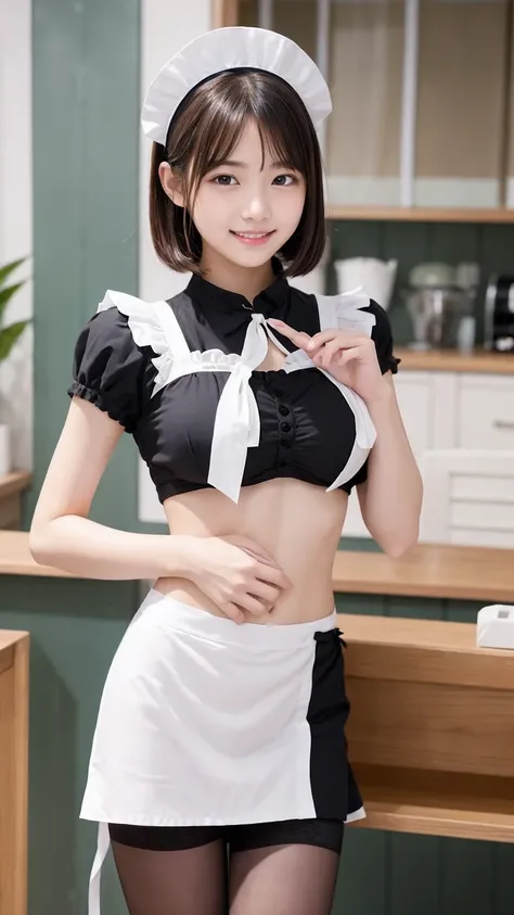 (( girlMaid shop員1人が 自分の大きめの綺麗なおっぱいを見せる 枚の写真のボリューム解除:1.5))、((( underbust :1.8)))、(10th generation、student、 young girl、cute、 girl:1.5)、maid、Maid Dress、Short lengthのMaid Dress、Short length、Protruding belly button、belly button、frills、 headgear 、jew...
