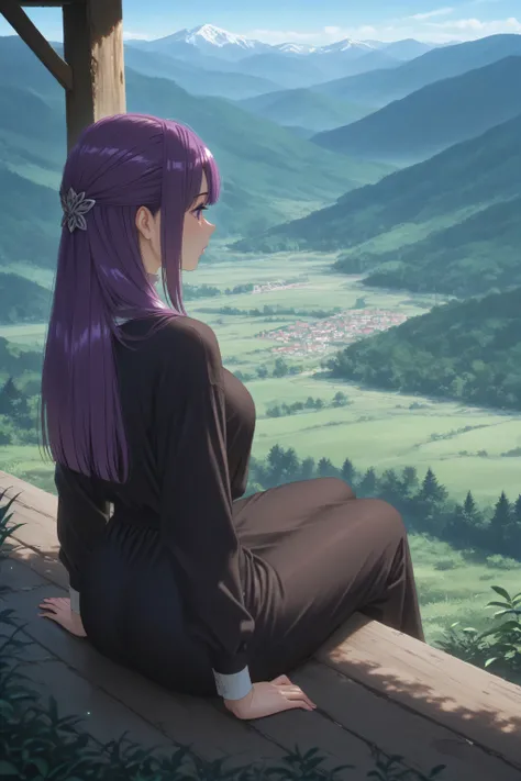 adult Fern Sexdoll, purple hair, outdoors, scenery, masterpiece