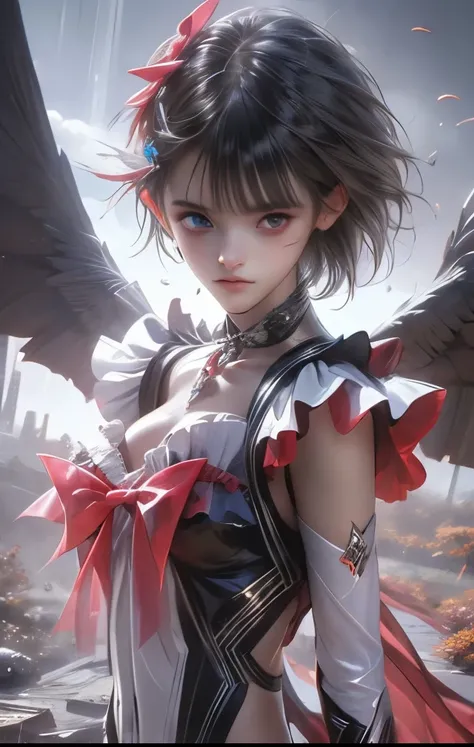 (((SFW、Highest quality、 first class masterpiece 、normal body 、32k、detailed face、super precise、normal hand、5 fingers、Highest)))、Hinako Shirai | Blue Reflection、Beautiful Girls、 Silver Hair、magical girl、bob cut、Heterochromia、odd-eye、Blue eyes、beautiful breas...