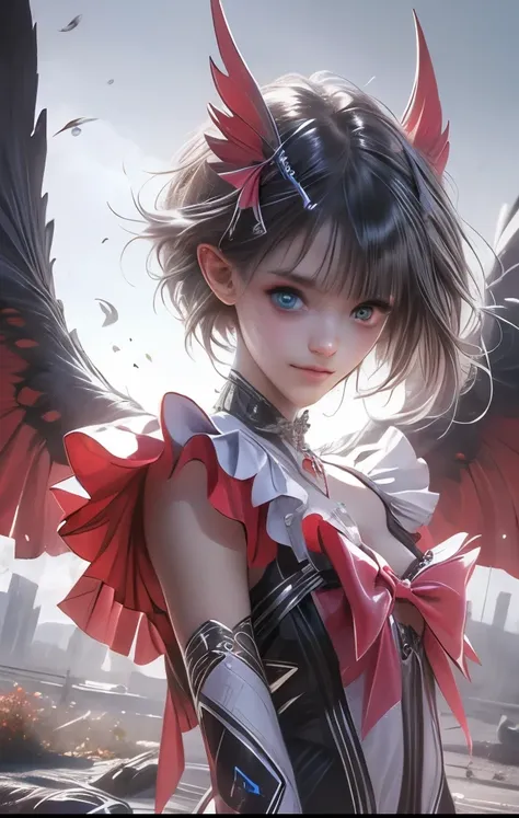 (((SFW、Highest quality、 first class masterpiece 、normal body 、32k、detailed face、super precise、normal hand、5 fingers、Highest)))、Hinako Shirai | Blue Reflection、Beautiful Girls、 Silver Hair、magical girl、bob cut、Heterochromia、odd-eye、Blue eyes、beautiful breas...