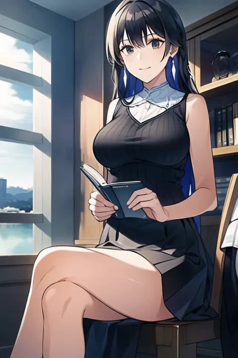 can you draw a smiling woman sitting on a chair reading a novel,Resting on the lakeside draw in full color,can you draw a woman facing me with a nice smile,Resting on the lakeside,,Resting on the lakeside。draw her expression more delicately,Faces are very ...