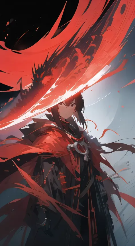 A girl is watching the red moon, Tsutomu Nihei style, inspired Yoroizuka Toshihiko , manga style, Yoroizuka Toshihiko , Inspired by Koizumi Junsaku, High Contrast Illustration s, color illustration panel, conductor, High Contrast Illustration ,  dark. 　　vi...