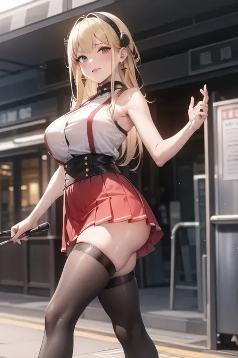 (Yellow hair band),My nipples are sharp and can be seen through when wet,Big BreastsをさらにBig Breastsに描いて下さい,two-high stockings,High Heels,black panties,long black hair,I need a face,yellow hair bands,Ears with decorative earrings,red dress, Blue Micro Mini...