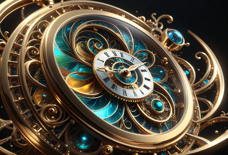 Magnified View of a Watch with a Spiral Design, complicated芸術作品. Octane Rendering,  Sculpture by  , 4K high-definition digital art, The Ball of Time ,  decorative galactic gold ,  3d digital art 4K , Dream Sphere ,  quantum processor , art nouveau Octane R...