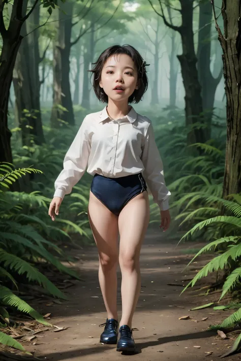 (masterpiece, highest quality), 1 girl, beautiful face, beautiful body, wearing a Black gymnastics bloomers, High leg、white blouse, cowboy shot、Are standing、full body portrait、alone, complex details, enlarged textures, complex details, finely detailed ...