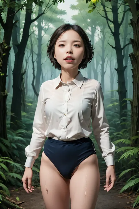 (masterpiece, highest quality), 1 girl, beautiful face, beautiful body, wearing a Black gymnastics bloomers, High leg、white blouse, cowboy shot、Are standing、full body portrait、alone, complex details, enlarged textures, complex details, finely detailed ...