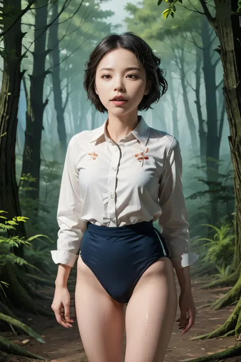 (masterpiece, highest quality), 1 girl, beautiful face, beautiful body, wearing a Black gymnastics bloomers, High leg、white blouse, cowboy shot、Are standing、full body portrait、alone, complex details, enlarged textures, complex details, finely detailed ...