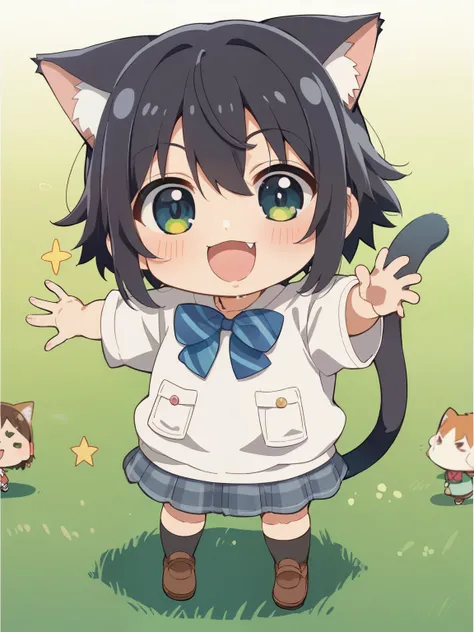score_9, score_8_up, score_7_up, score_6_up, source_anime, tag1, tag 2, nsfw，(  chibi:1.4)，  chibiねこ，Meow Maine Coon cat illustration of a human shaped girl, , human shaped，inすが、ears and tail above head、in、それinも猫のような特徴があります, tail is very hairy, is big, Flu...