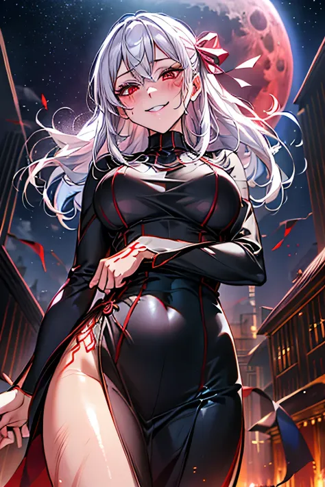 (cowboy shot), (The view is from very close below:1.5), looking down, looking at viewer, (head tilt), arms behind back,
evil grin, evil smile, (half closed eyes), blush, drunken eyes,
(最高品質)), ((傑作)),(詳細),高解像度,鋭い焦点,(非常に詳細 CG unity 8k wallpaper),(((鮮やかな色彩)...