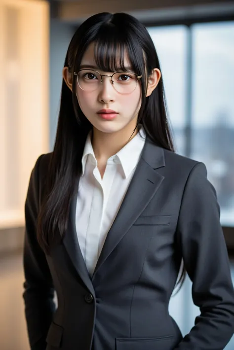 Highest Quality best quality intense flash Office Lady Uniform is angry wearing glasses