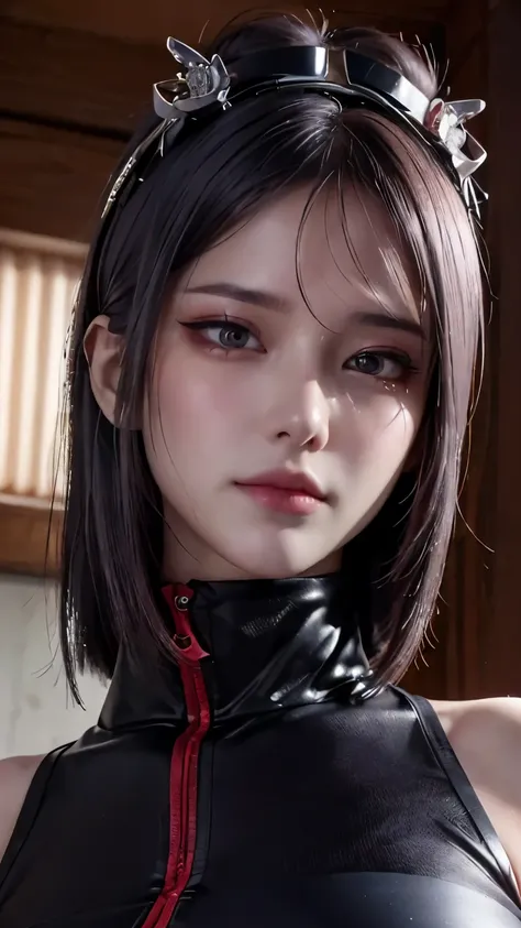 (8K,RAW photos),(best qualtiy),(masterpiece),(realisticlying),(Photorealistic and realistic),(A high resolution),Hyper-detailing,(realism:1.1),beauitful face,
(1girl:1.1),(looki at viewer),cowboy lens,
Xiaonan\(Naruto\),(AKATSUKI OUTFIT:1.1),La Brett pierc...