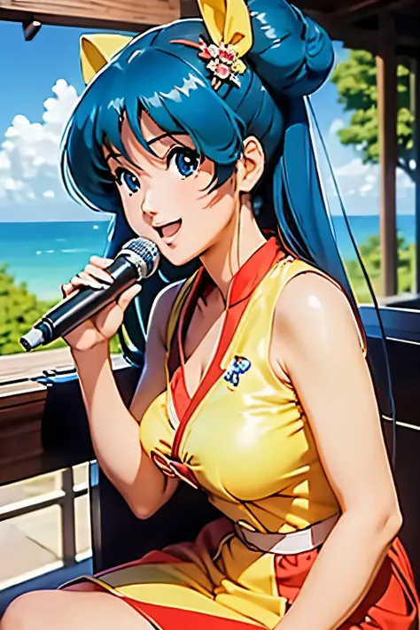 (masterpiece、Highest Quality、Highest Quality、Official Art、beautiful and beautiful:1.2)、(1 girl on break day:1.3) Ling Min Mei ,1 girl, bun hair, beautiful breasts, Watch Viewers, smile, (( Ling Min Mei of macross)),girl in red china dress、open your mouth,...