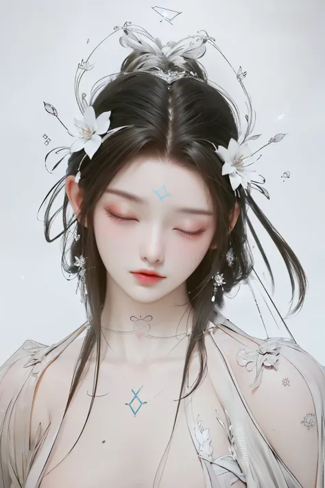 monochrome,
from_above,(small_breasts:1.2),(monochrome:1.5),lineart,sketch,lineart,monochrome,
qingyi,1girl,closed eyes,hair ornament,black hair,kaminary,solo,long hair,electricity,lips,lightning,topless,forehead mark,upper body,facial mark,closed mouth,ba...