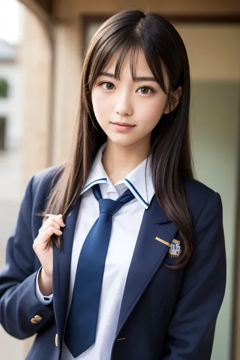 a close up of a person in a uniform posing for a picture, japanese girl school uniform, japanese school uniform, magical school student uniform, seifuku, wearing japanese school uniform, wearing school uniform, magic school uniform, jk uniform, wearing a s...