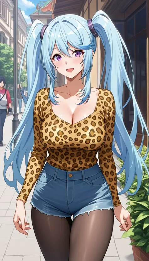 score_9, score_8_up, score_7_up, source_anime top quality、8k、masterpiece、natural light、high accuracy、perfect anatomy、One woman、Mature Woman、medium chest, sagging breasts:1.5, glamorous figure、epsilon, long hair, twintails, blue hair, purple eyes, sidelocks...